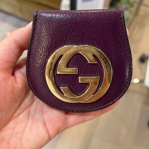 Gucci Plum Leather Coin Holder with Gold Logo